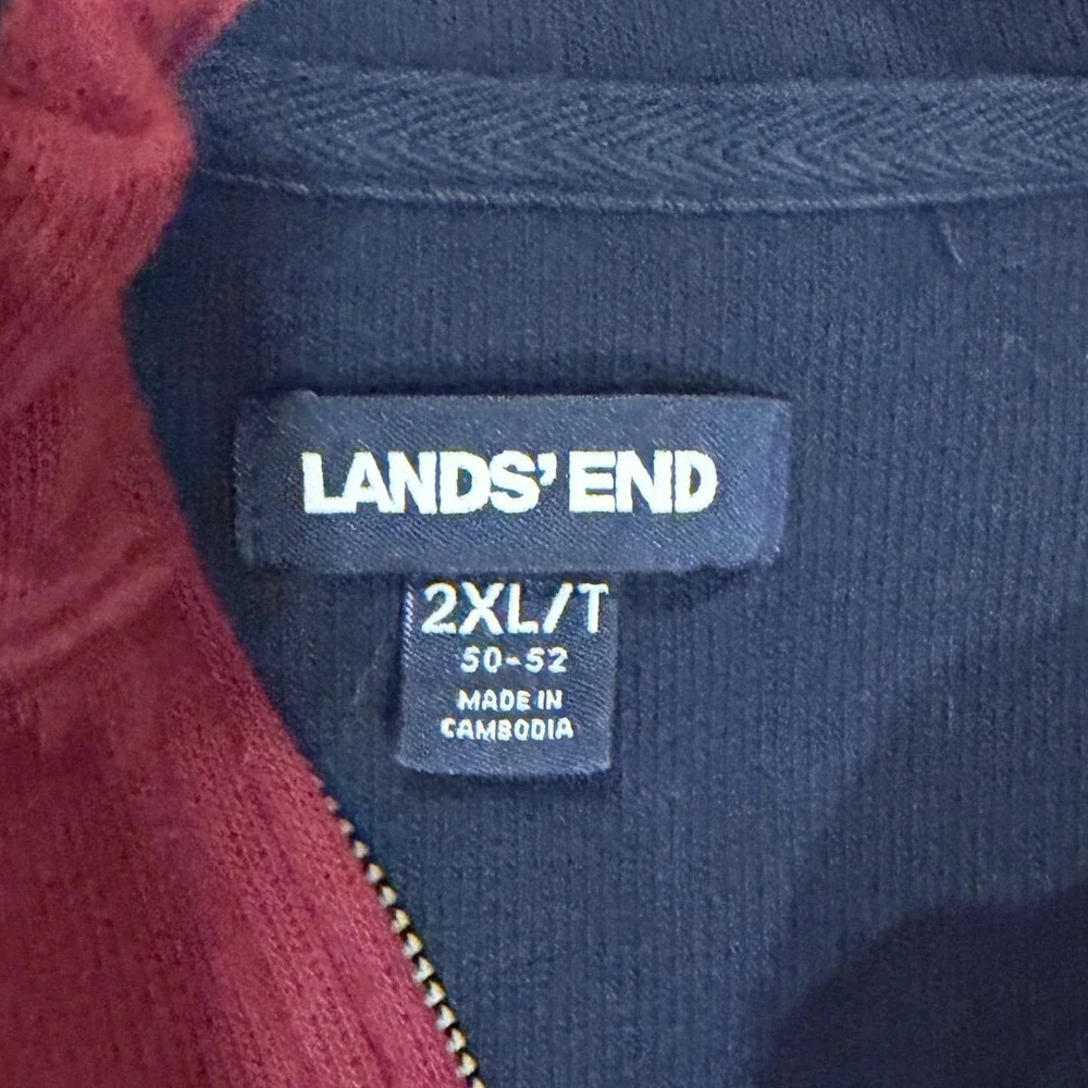 Lands End Mens 2XL Tall Burgundy Red 100% Cotton Quarter Zip Pullover Sweatshirt